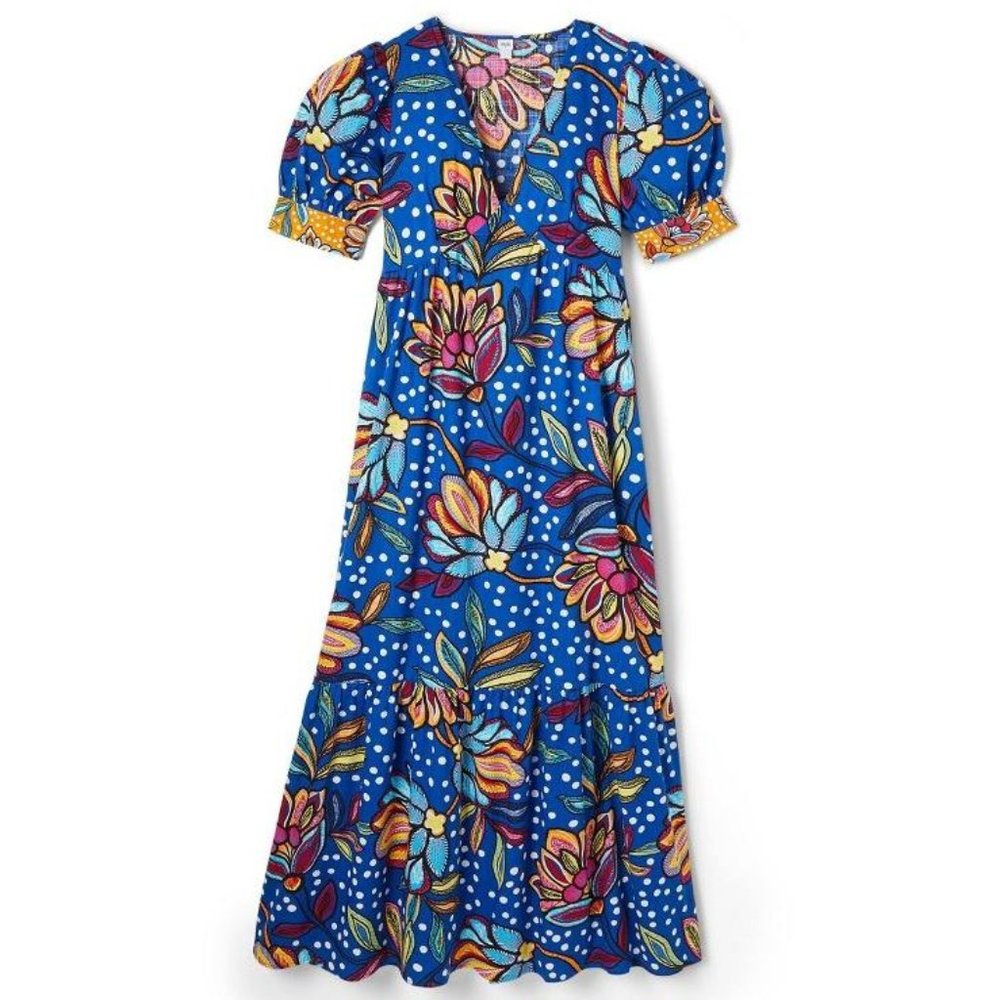 NWT Size 6 Tabitha Brown Mixed Floral/Polka Dot Print Puff Sleeve Midi Dress